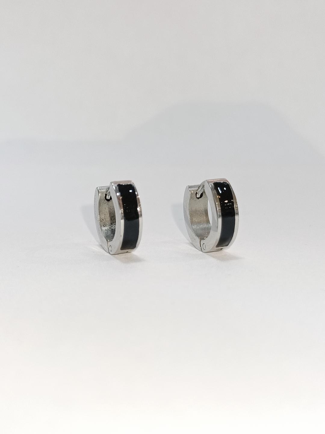 Boucles d'oreilles Accessoires Argent DIAMOND BO ANNEAUX EMAIL NOIR #c Efashion Paris