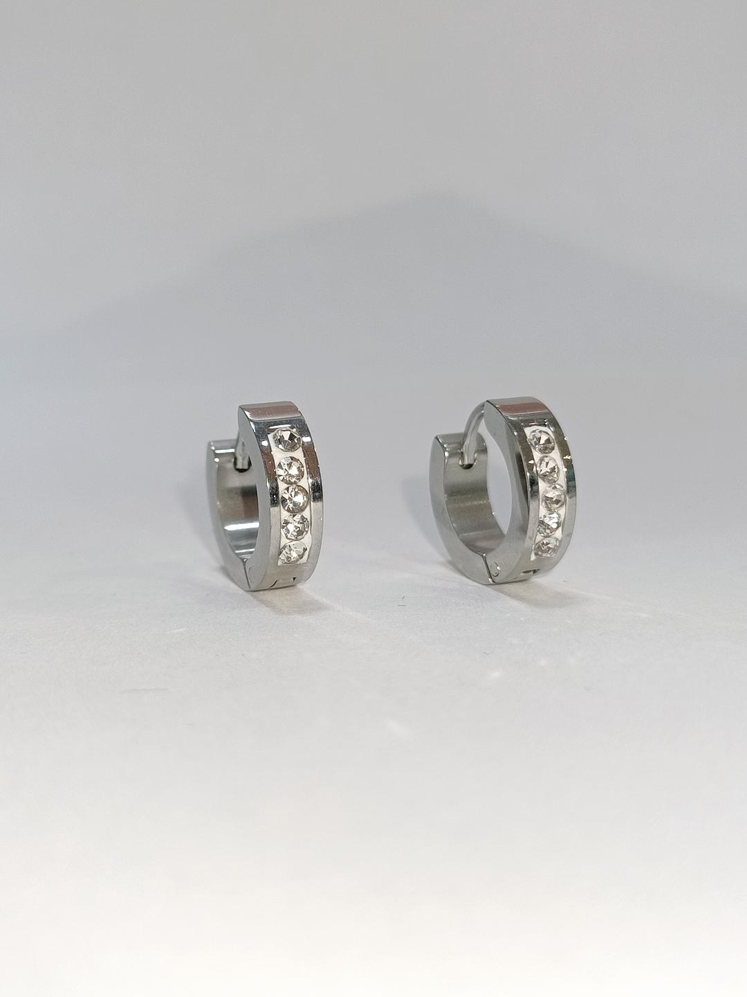 Boucles d'oreilles Accessoires Argent DIAMOND BO ANNEAUX 1 LIGNE STRASS #c Efashion Paris