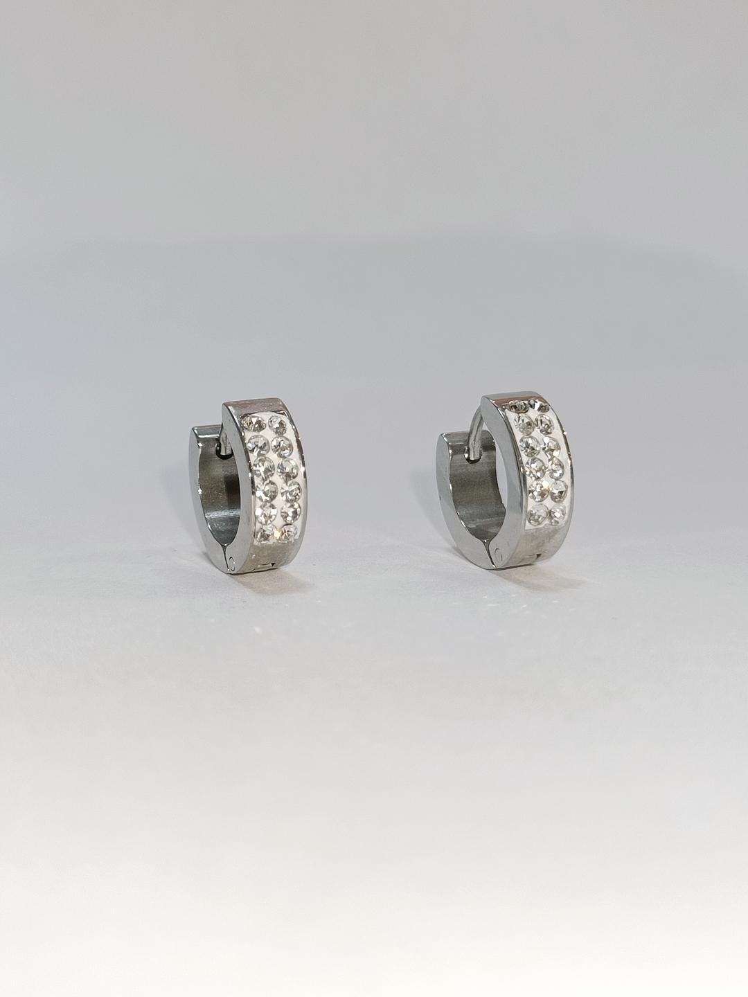 Boucles d'oreilles Accessoires Argent DIAMOND BO ANNEAUX 2 LIGNE STRASS #c Efashion Paris