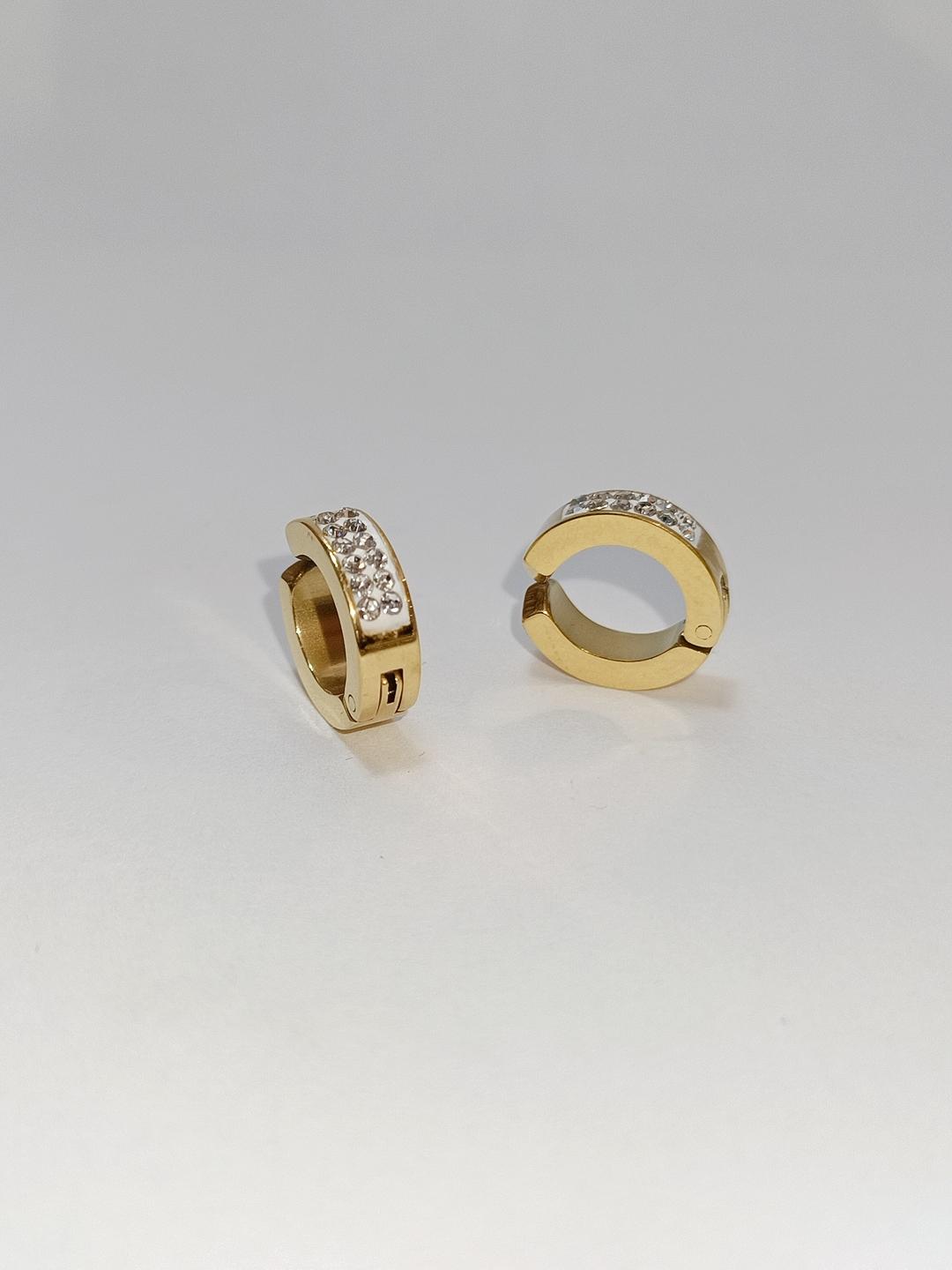 Boucles d'oreilles Accessoires Doré DIAMOND BO ANNEAUX CLIP 2 LIGNE STRASS #c Efashion Paris