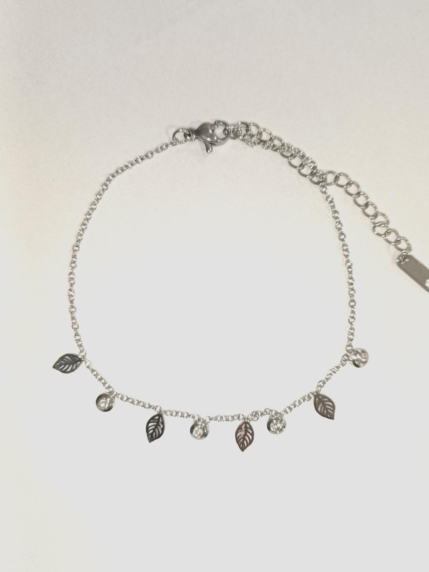 Pulseras Complementos Silver DIAMOND BRACELET ACIER FEUILLE #c Efashion Paris
