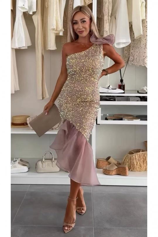 Robes mi-longues Femme Beige SOKY & SOKA 24090-1 Efashion Paris