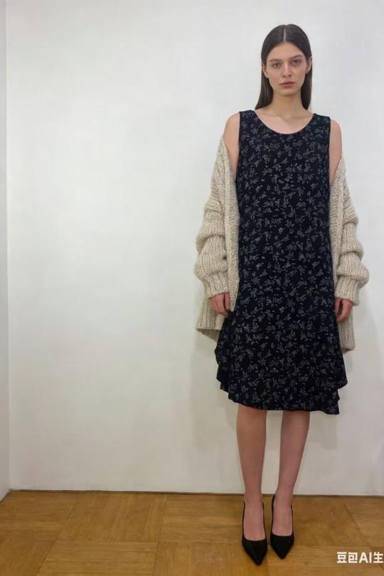 Robes mi-longues Femme Noir CORALINE 20107-1 Efashion Paris