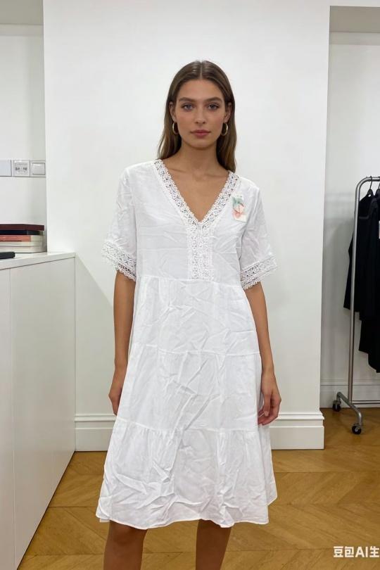 Robes mi-longues Femme Blanc CORALINE 8675 Efashion Paris