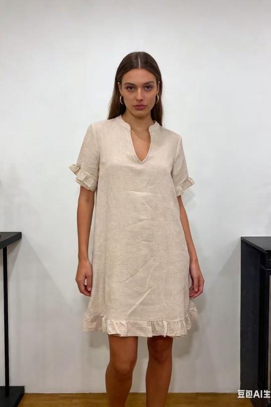 Robes mi-longues Femme Beige CORALINE 8638 Efashion Paris