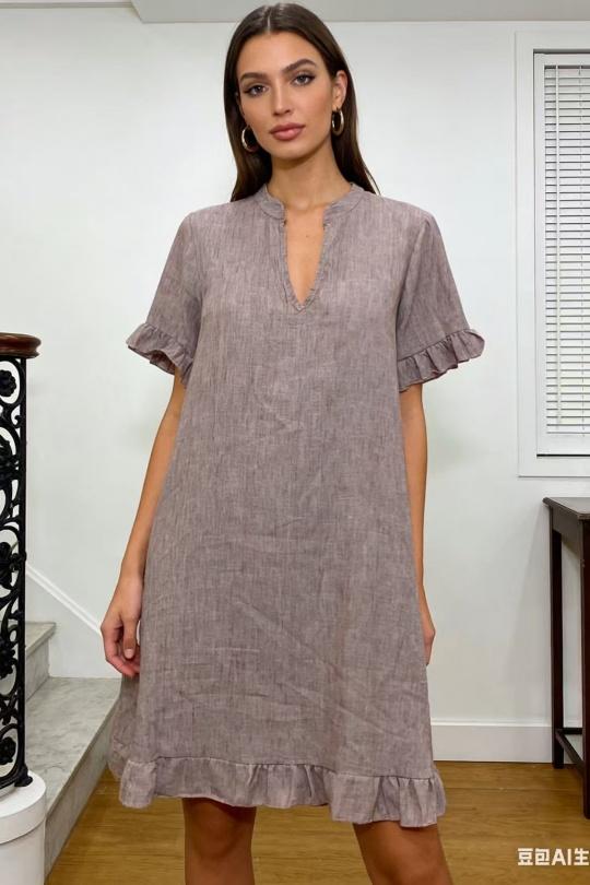 Robes mi-longues Femme Beige CORALINE 8638 Efashion Paris