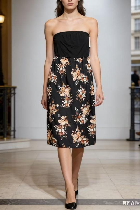 Robes mi-longues Femme Noir CORALINE 8679 Efashion Paris