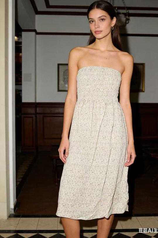 Robes mi-longues Femme Beige CORALINE 9016 Efashion Paris