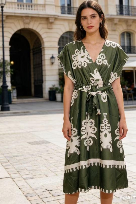 Robes mi-longues Femme Kaki CORALINE 8299 Efashion Paris