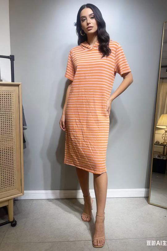 Robes mi-longues Femme Beige CORALINE 13292 Efashion Paris