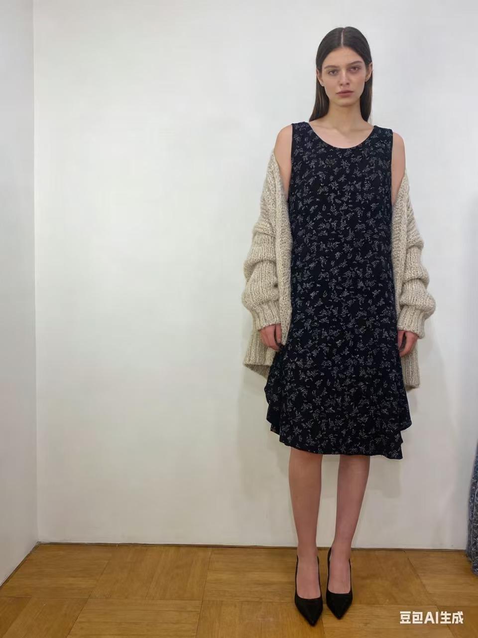 Robes mi-longues Femme Noir CORALINE 20107-1 #c Efashion Paris