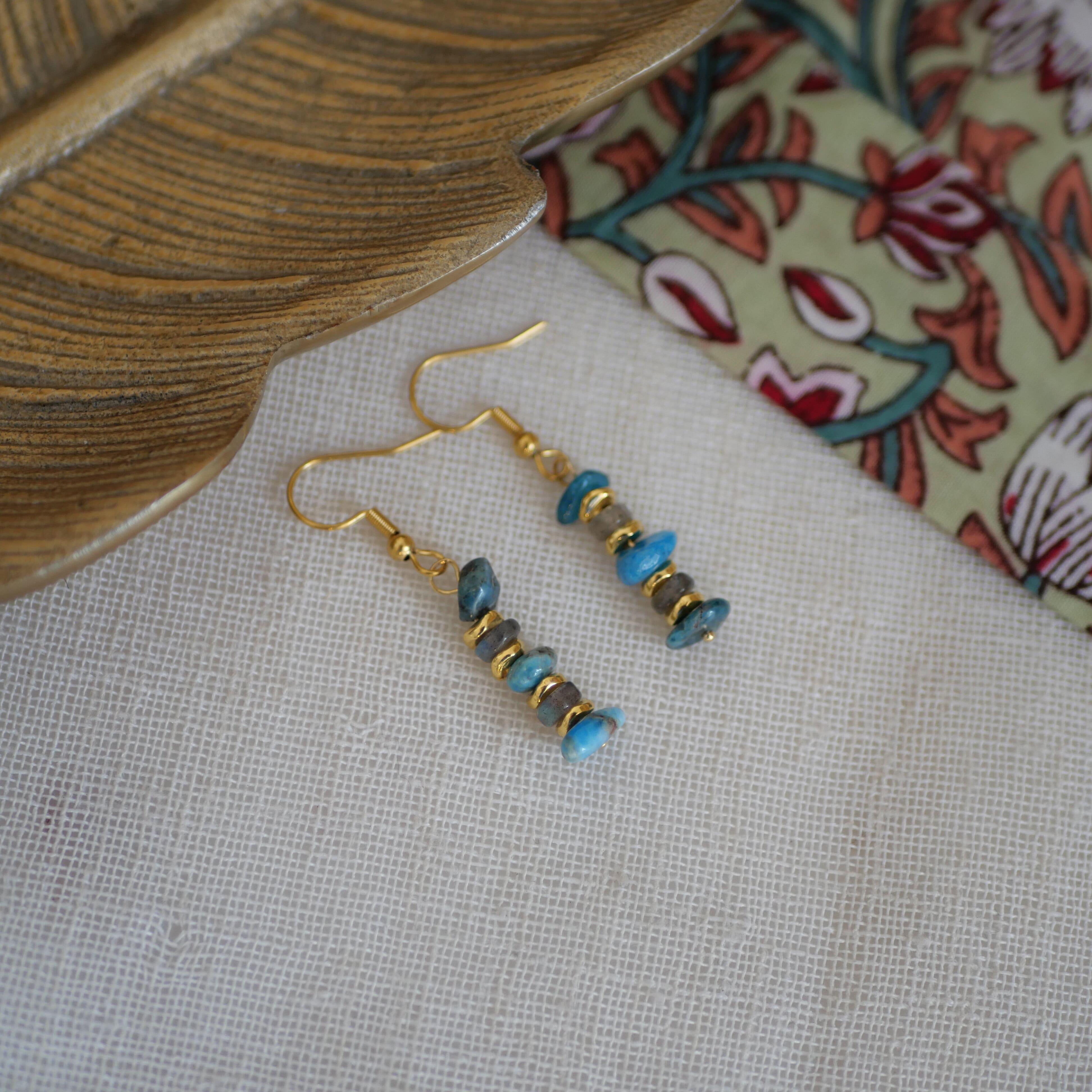 Pendientes Complementos Peacock blue GINANDGER BIJOUX BOUCLES DOREILLES KALINDA PIERRES AU CHOIX #c Efashion Paris