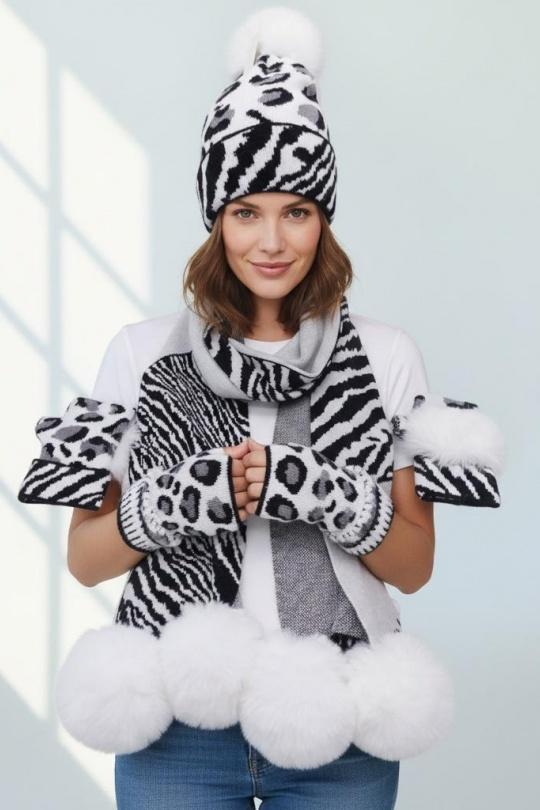 Ensembles Accessoires Blanc AHJ FASHION SET 3 PIECES POMPOM Efashion Paris