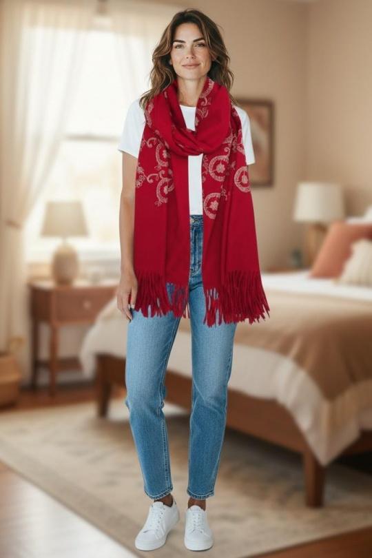 Écharpes Accessoires Rouge AHJ FASHION ECHARPE SC-3519 Efashion Paris