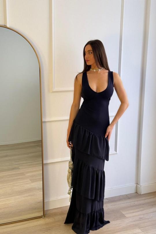 Robes longues Femme Noir Loriane 7714 Efashion Paris