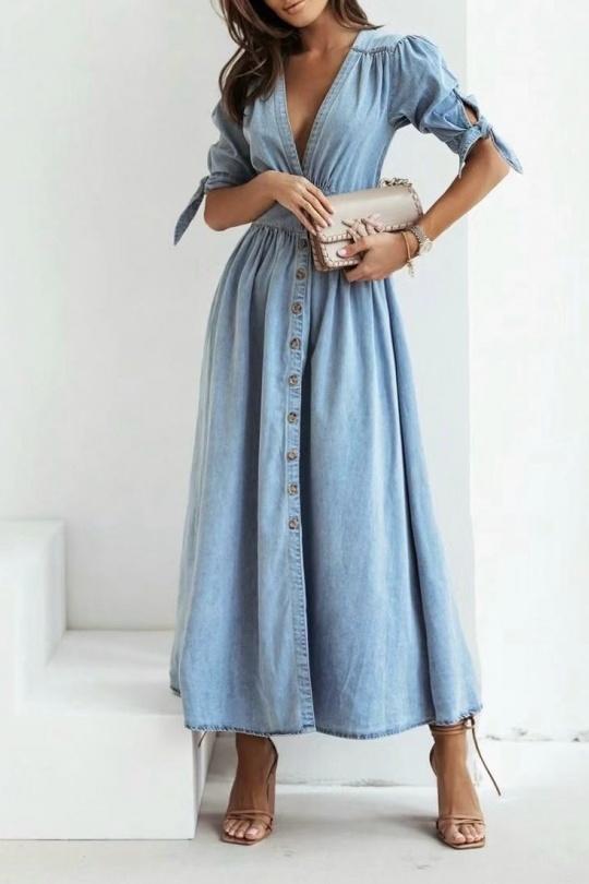 Robes longues Femme Bleu Loriane 17002 Efashion Paris