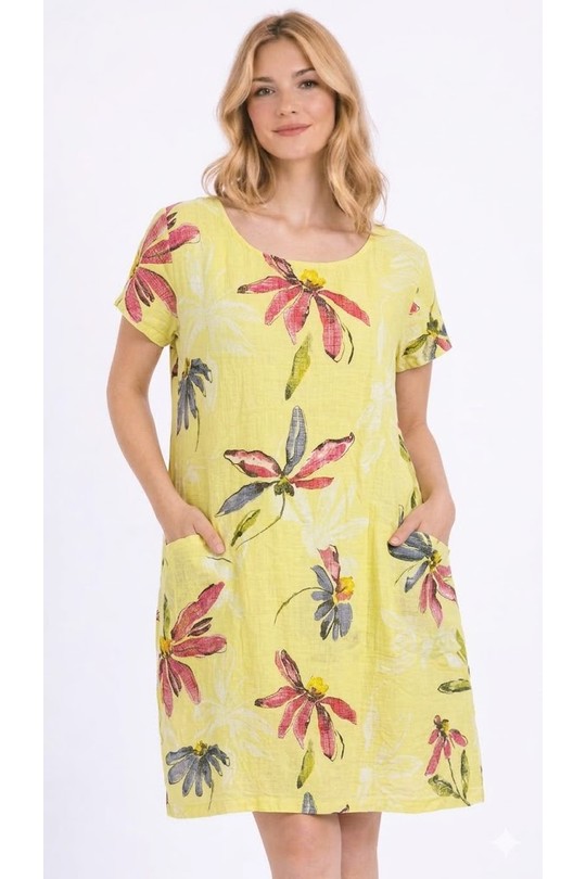 Robes courtes Femme Jaune Miss Azur efp0122 Efashion Paris