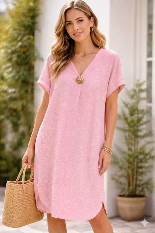 Robes mi-longues Femme Rose Miss Azur EFP8701 Efashion Paris