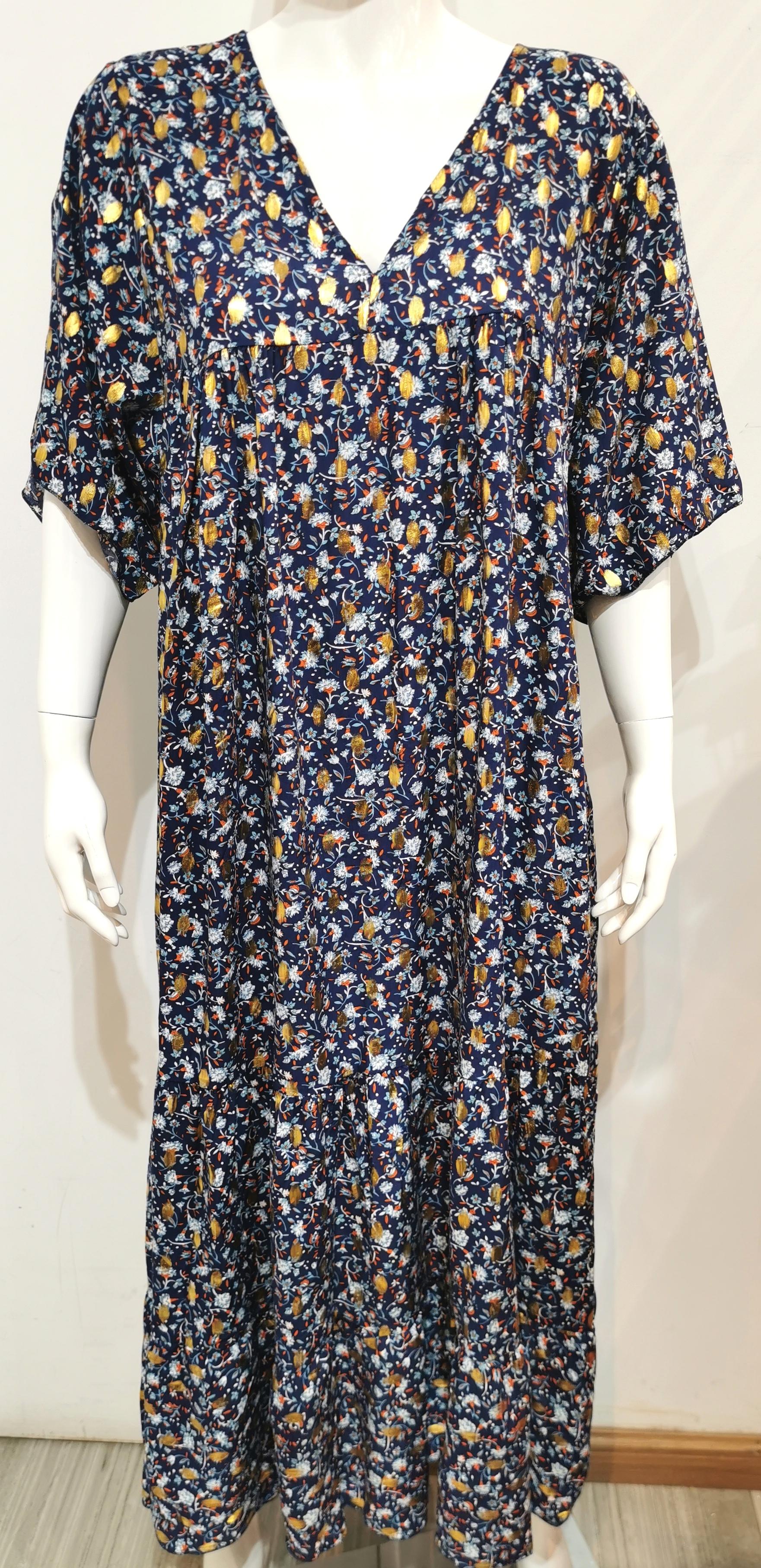 Robe RJR John Rocha Bleue à Fleurs - Taille 20, Ligne A, Coupe Mi-longue, Légère