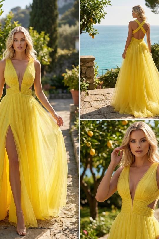 Robes de soirée Femme Jaune C FAIT POUR VOUS 97557 Efashion Paris