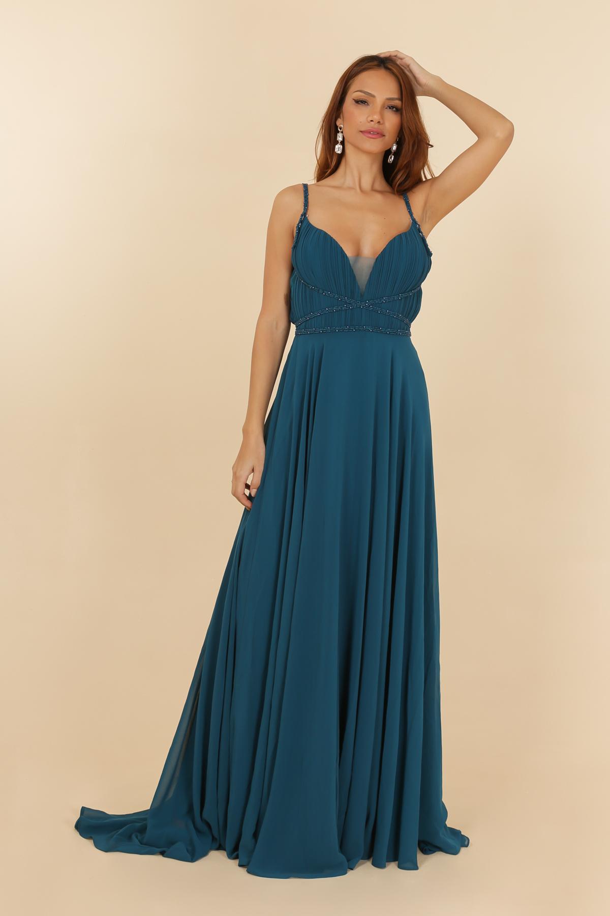 Robes de soirée Femme Bleu canard C FAIT POUR VOUS 7011 #c Efashion Paris