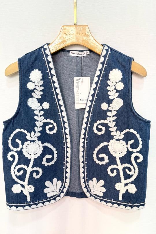 Gilets Femme Bleu jean VERSION FEMININ C011 Efashion Paris