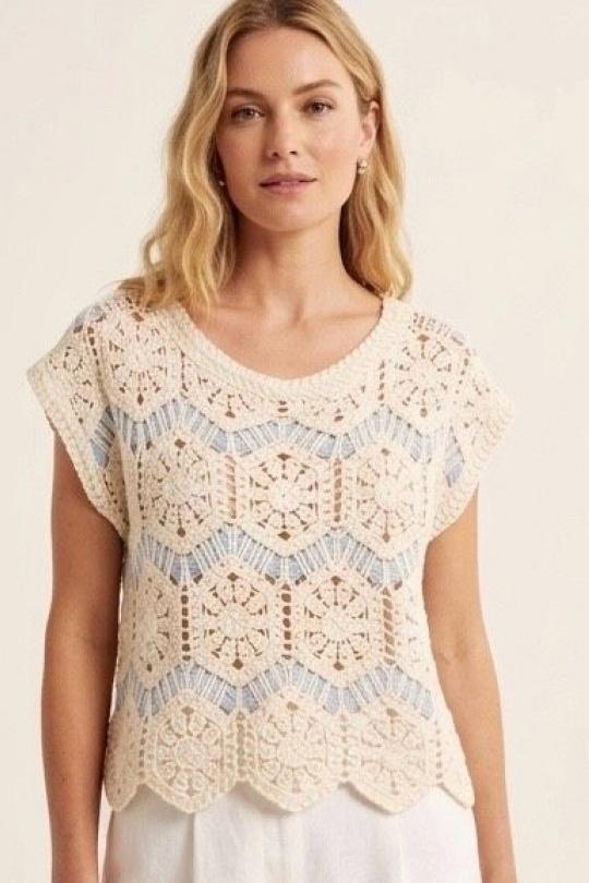 Tops Mujer Beige/Blue VERSION FEMININ 3335 Efashion Paris