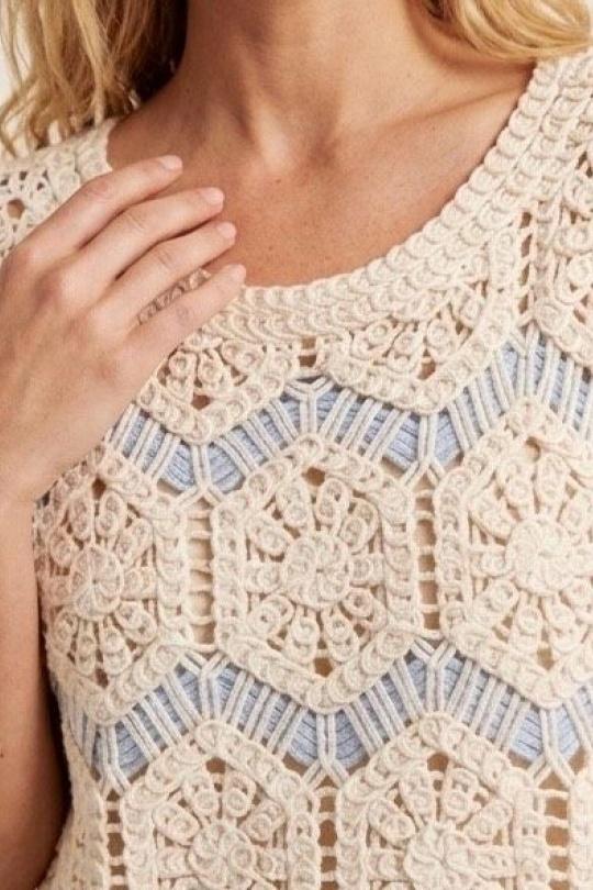 Tops Mujer Beige/Blue VERSION FEMININ 3335 Efashion Paris