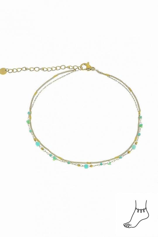 Tobilleras Complementos Tuquoise LILY CONTI A0629A-CHAÎNE DE CHEVILLE 2 RANGS EN ACIER INOXYDABLE Efashion Paris