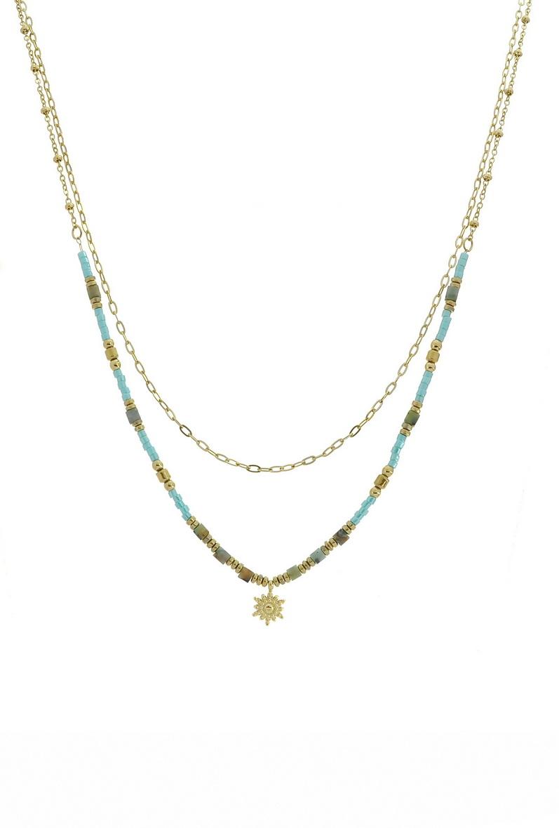 Collares Complementos Green LILY CONTI A0550N-COLLIER-ACIER INOXYDABLE-PIERRES NATURELLES #c Efashion Paris