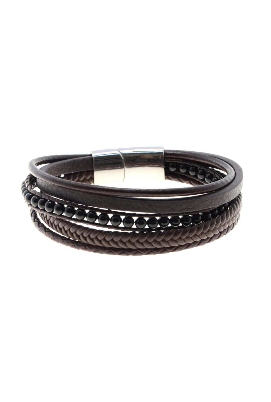 Bretelles Accessoires Marron LILY CONTI 3117-2 BRACELET-ACIER INOXYDABLE-HOMME-5 RANGS-PIERRES-CUIR-220MM #c Efashion Paris