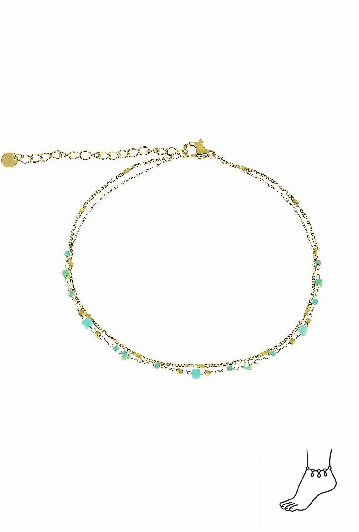 Tobilleras Complementos Tuquoise LILY CONTI A0629A-CHAÎNE DE CHEVILLE 2 RANGS EN ACIER INOXYDABLE #c Efashion Paris