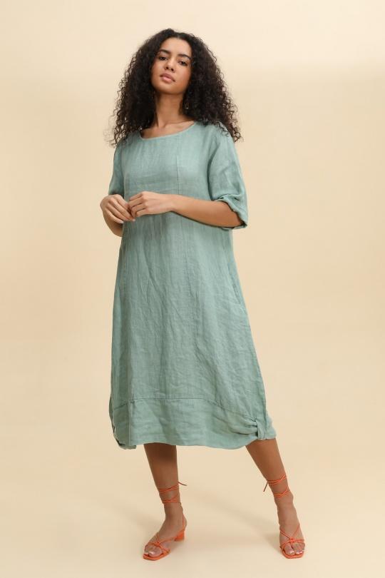 Robes mi-longues Femme Vert pomme LA MAISON DES FIBRES NATURELLES 29135 ROBE EN LIN COL ROND Efashion Paris