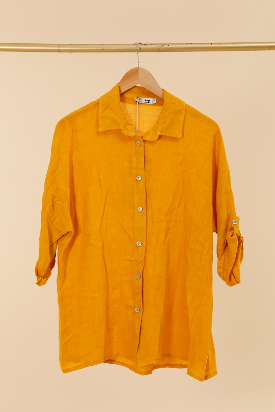 Chemises Femme Moutarde LA MAISON DES FIBRES NATURELLES CHEMISE UNI EN LIN 20090 Efashion Paris