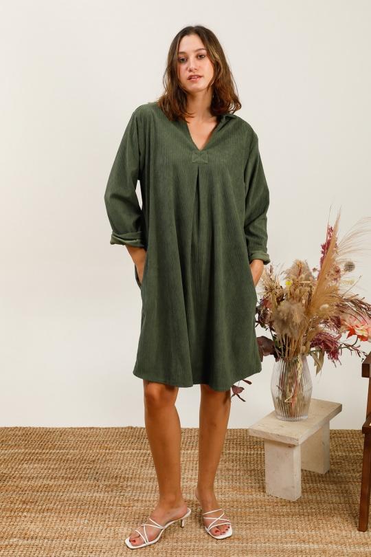 Robes mi-longues Femme Kaki LA MAISON DES FIBRES NATURELLES 8216VELOURSFLUIDE Efashion Paris