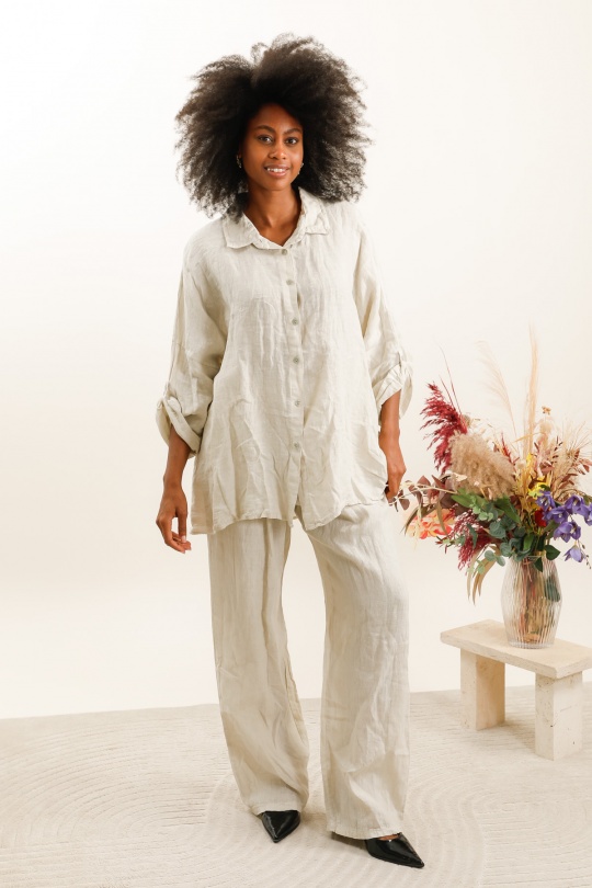 Completi Donna Beige LA MAISON DES FIBRES NATURELLES ENSEMBLE CHEMISE PANTALON LIN Efashion Paris