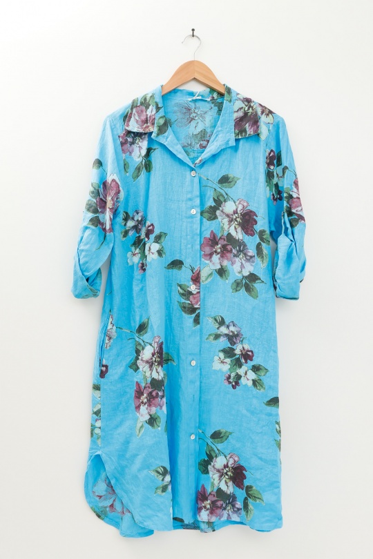Robes longues Femme Turquoise LA MAISON DES FIBRES NATURELLES CHEMISE 18980F 100%LINEN  Efashion Paris
