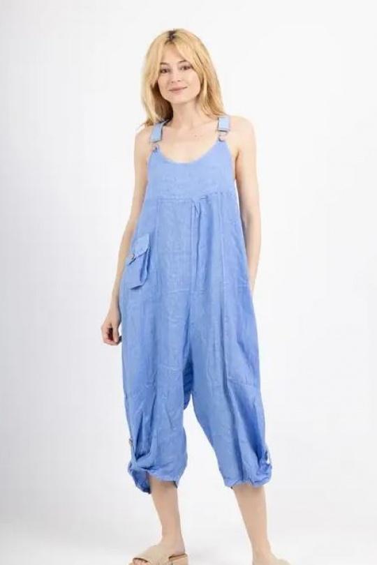 Combinaisons Femme Bleu azur LA MAISON DES FIBRES NATURELLES 86329 COMBINAISON EN LIN Efashion Paris