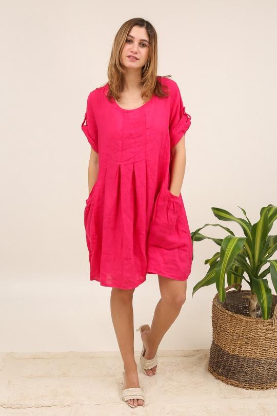 Robes mi-longues Femme Fuschia LA MAISON DES FIBRES NATURELLES 10198 ROBE EN LIN Efashion Paris