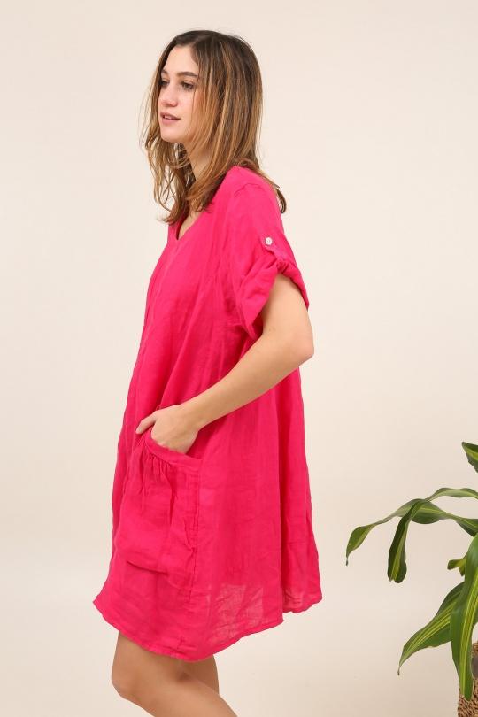 Robes mi-longues Femme Fuschia LA MAISON DES FIBRES NATURELLES 10198 ROBE EN LIN Efashion Paris