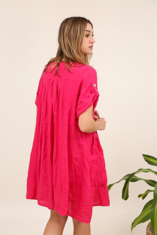 Robes mi-longues Femme Fuschia LA MAISON DES FIBRES NATURELLES 10198 ROBE EN LIN Efashion Paris