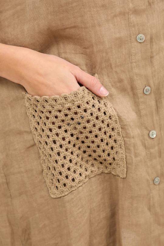 Chemises Femme Camel LA MAISON DES FIBRES NATURELLES 26353 TUNIQUE BOUTONÉE EN LIN Efashion Paris