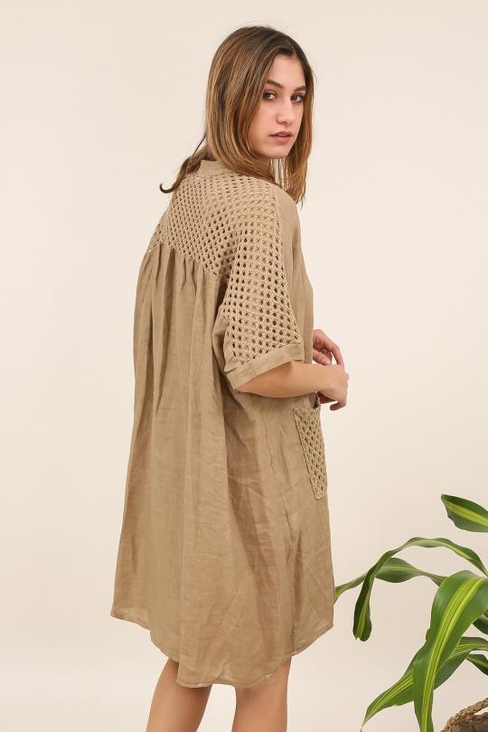 Chemises Femme Camel LA MAISON DES FIBRES NATURELLES 26353 TUNIQUE BOUTONÉE EN LIN Efashion Paris