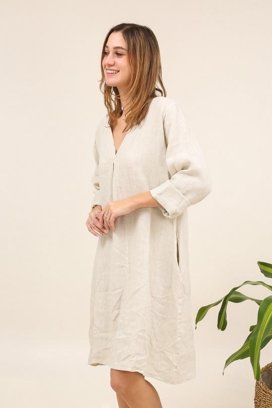 Robes mi-longues Femme Beige LA MAISON DES FIBRES NATURELLES 2961 ROBE EN LIN À PINCES Efashion Paris