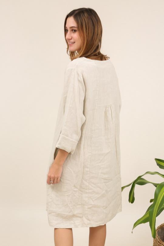 Robes mi-longues Femme Beige LA MAISON DES FIBRES NATURELLES 2961 ROBE EN LIN À PINCES Efashion Paris