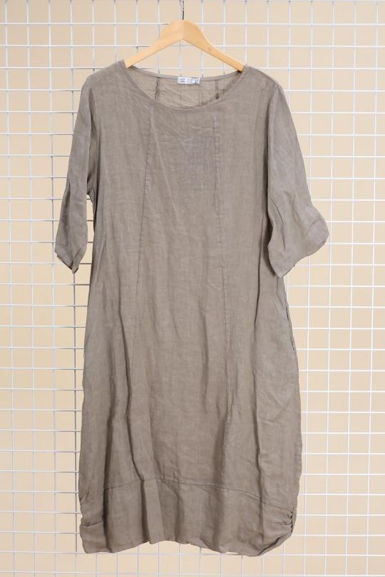 Robes mi-longues Femme Vert pomme LA MAISON DES FIBRES NATURELLES 29135 ROBE EN LIN COL ROND Efashion Paris