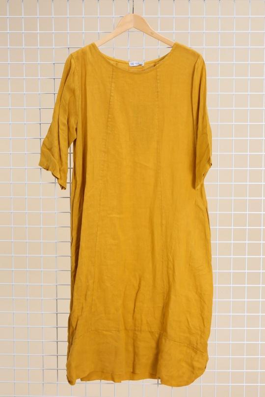 Robes mi-longues Femme Vert pomme LA MAISON DES FIBRES NATURELLES 29135 ROBE EN LIN COL ROND Efashion Paris