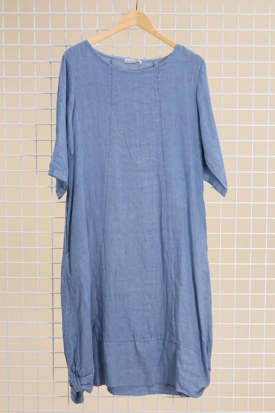 Robes mi-longues Femme Vert pomme LA MAISON DES FIBRES NATURELLES 29135 ROBE EN LIN COL ROND Efashion Paris