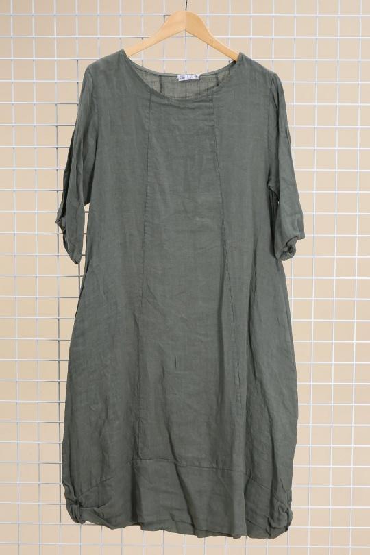 Robes mi-longues Femme Vert pomme LA MAISON DES FIBRES NATURELLES 29135 ROBE EN LIN COL ROND Efashion Paris