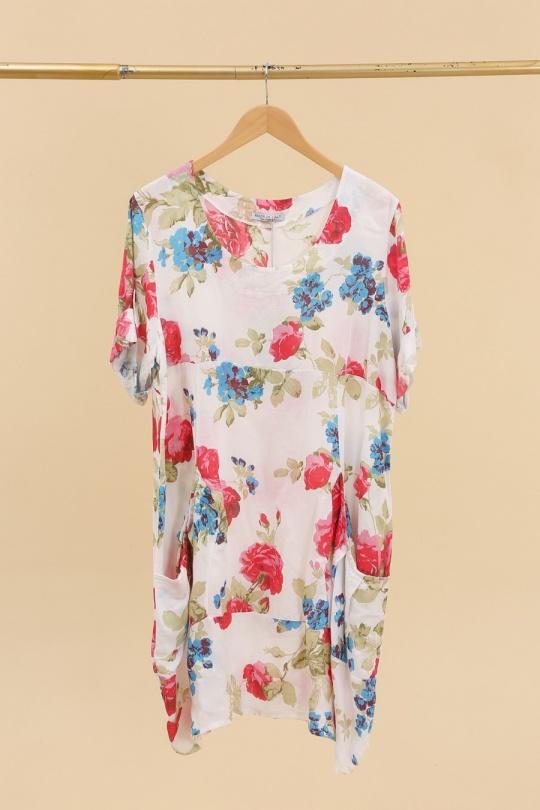 Robes mi-longues Femme Blanc LA MAISON DES FIBRES NATURELLES 3240 ROBE LARGE À FLEURS Efashion Paris